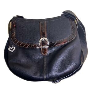 Brighton Black Leather Crossbody Messenger Bag Mock Croc Y2K Western Style